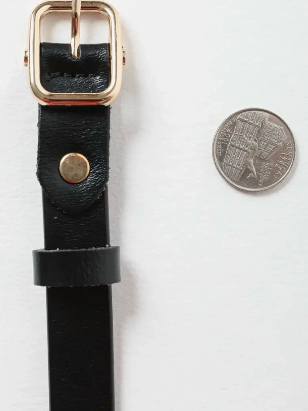 Classic Black Leather Waist Skinny Belt with Gold Buckle